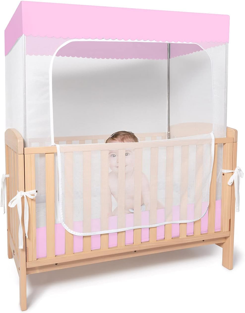 Pink Mesh Crib Safety Tent - Keep Baby Secure