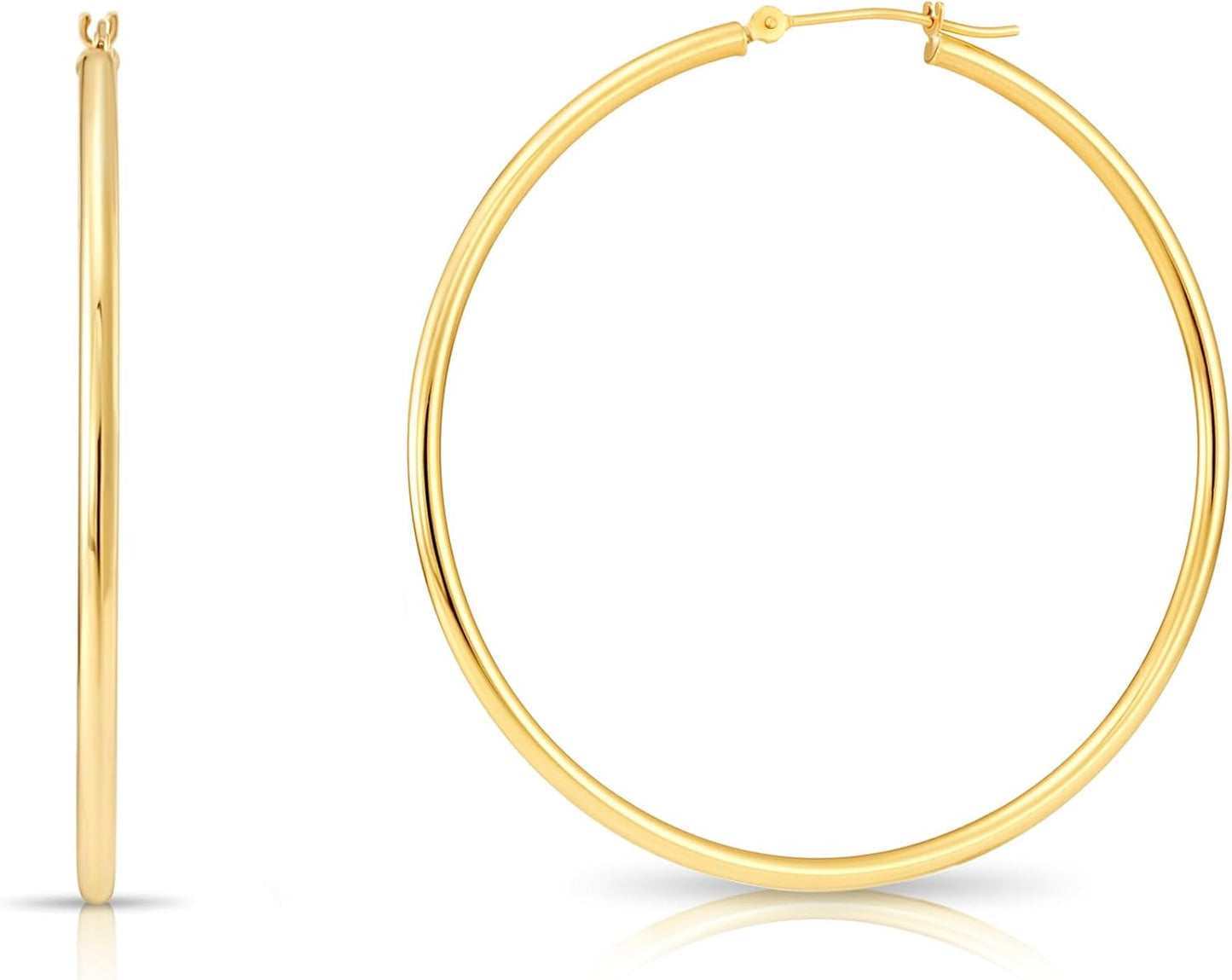 14k Yellow Gold Classic Shiny Polished Round Hoop Earrings