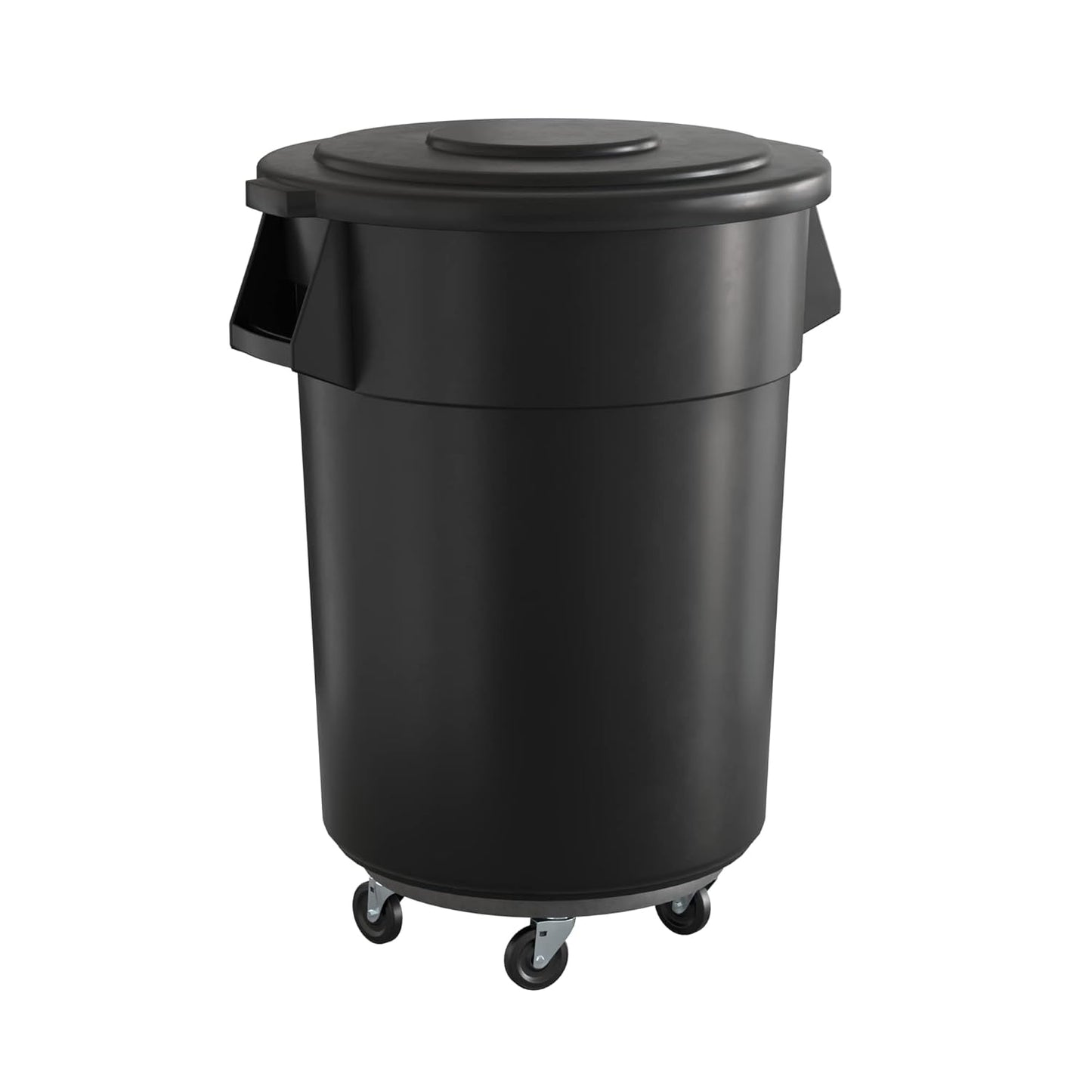 55 Gallon Black Round Trash Can with Lid and Dolly for Durability