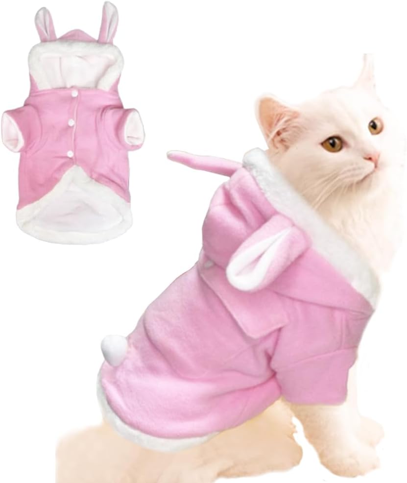 Cozy Bunny Ears Cat Hoodie - Pink-2, Large