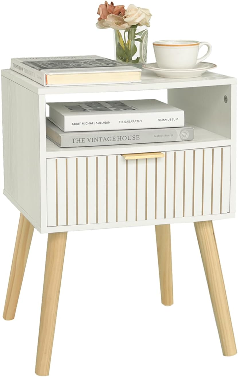MaxSmeo White Nightstand: Stylish Mid Century Modern Design