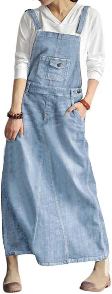 Chouyatou Women's Vintage Adjustable Strap Denim Overall Dress