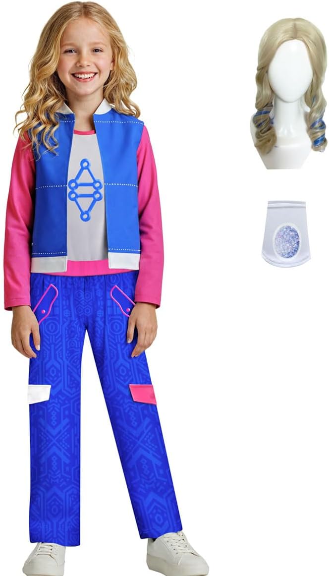 Kids Girls Zombies Character Blue Outfits with Wigs Costume