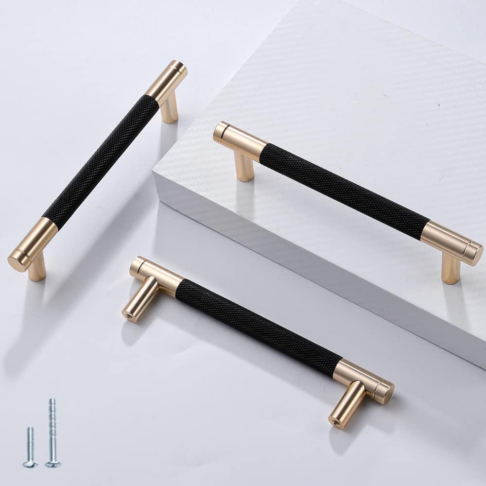 12 Pack 5 Inch Gold and Black Cabinet Pulls for Modern Homes