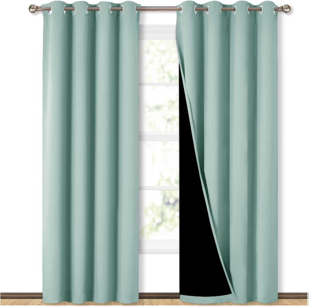 NICETOWN Aqua Blue Blackout Curtain Set for Full Shading