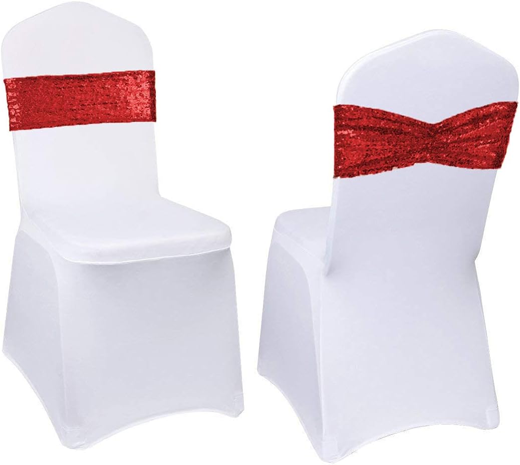 Eternal Beauty Pack of 50 Red Sequin Chair Bands for Weddings
