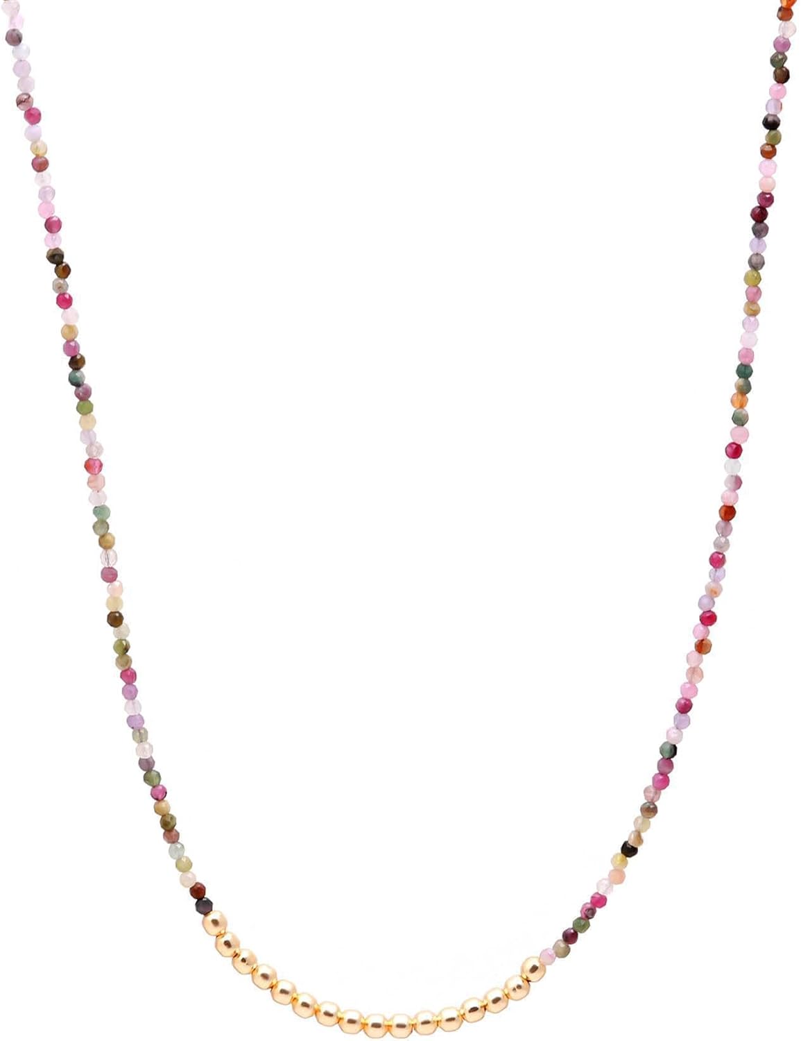 Natural Gemstone Beaded Necklace with Gold Brass Accents