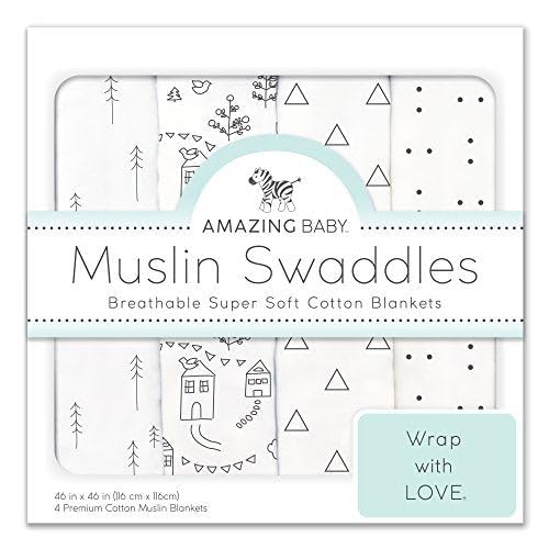 Amazing Baby Muslin Swaddle Blanket for Newborns, Set of 4