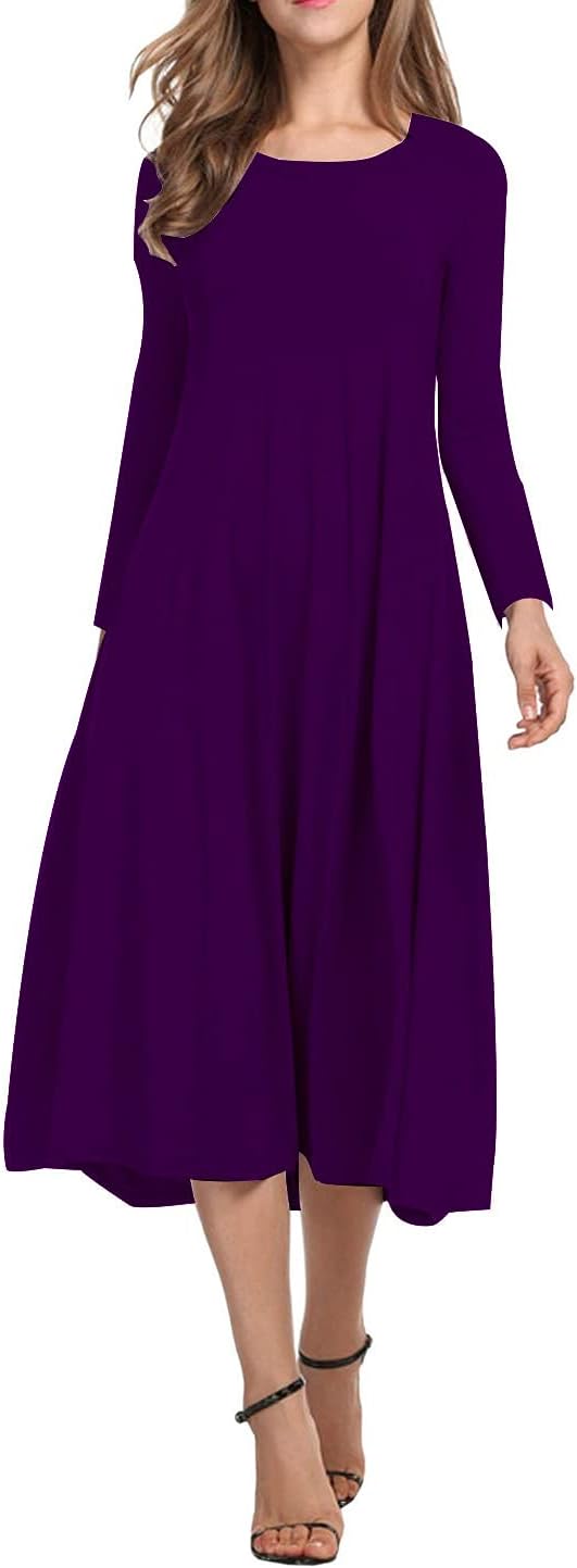 Casual Loose Pleated Long Dress for Women - Midi Style