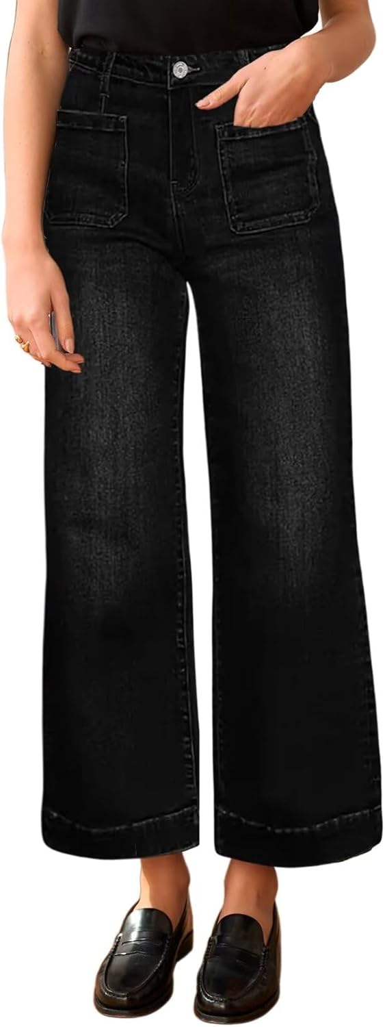 Stylish Women's High Waisted Cropped Wide Leg Jeans for Comfort