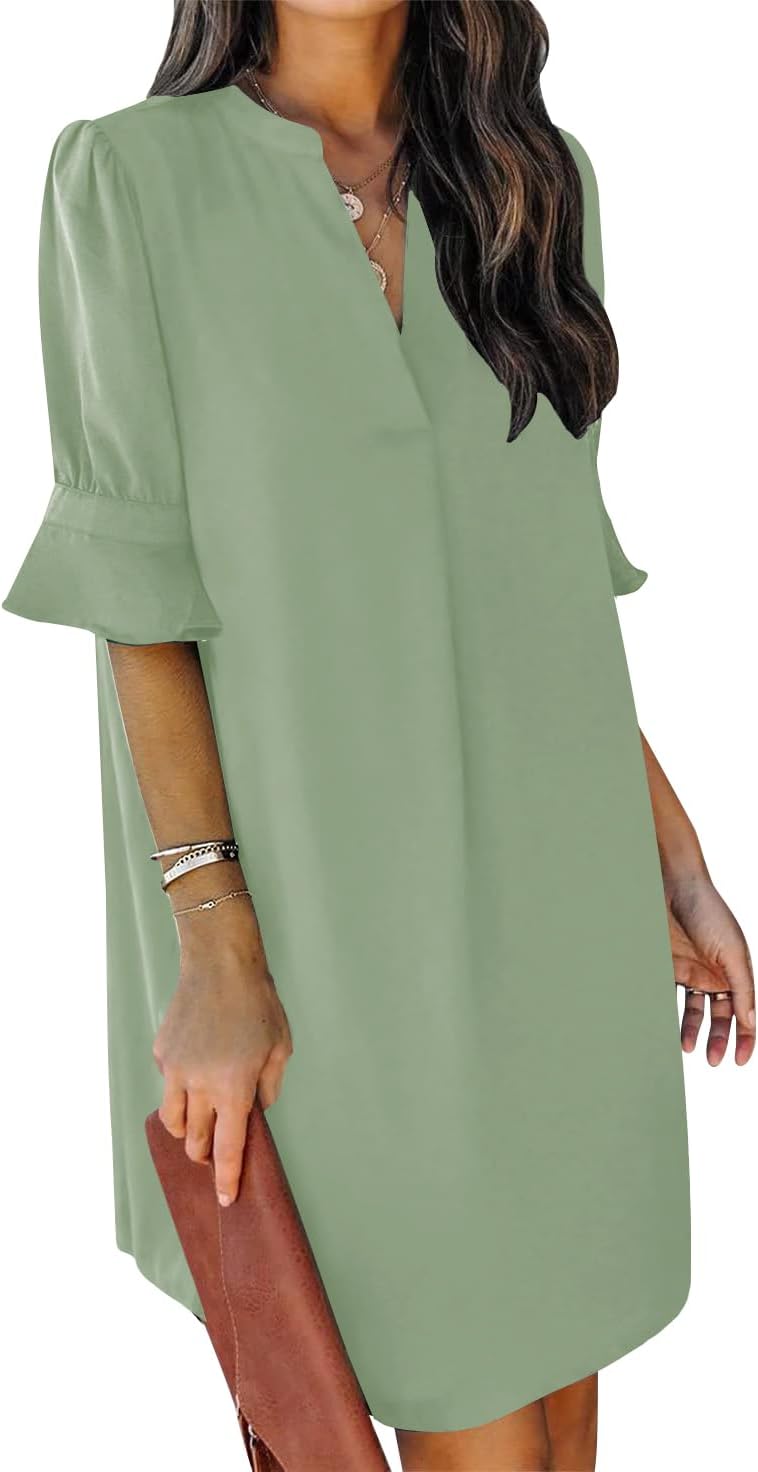 QACOHU Summer Dresses for Women V Neck Ruffle Casual Style