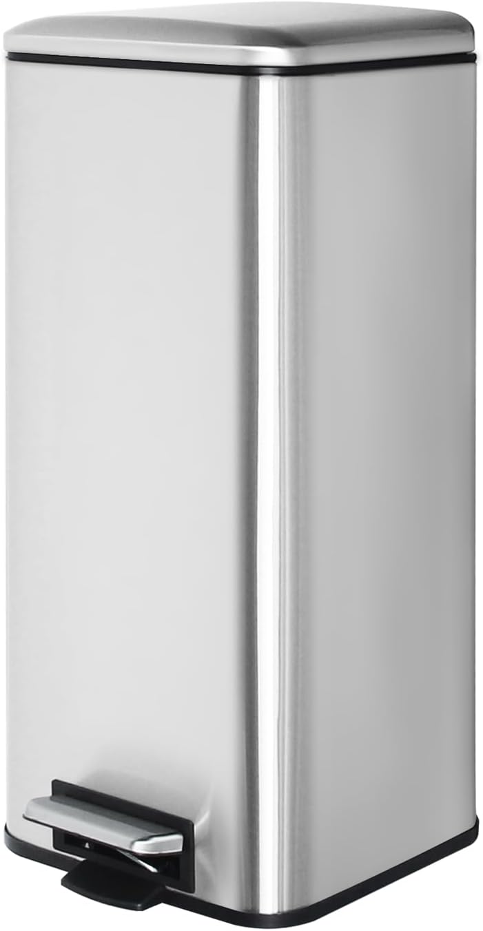8 Gallon Square Trash Can with Soft Close Lid for Home Use