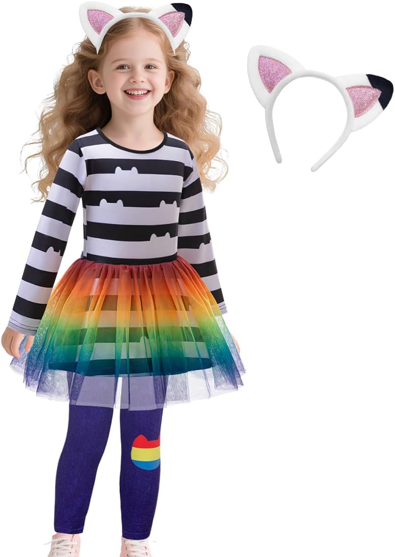 LZH Cat Rainbow Costume for Girls Birthday Party Set Fun