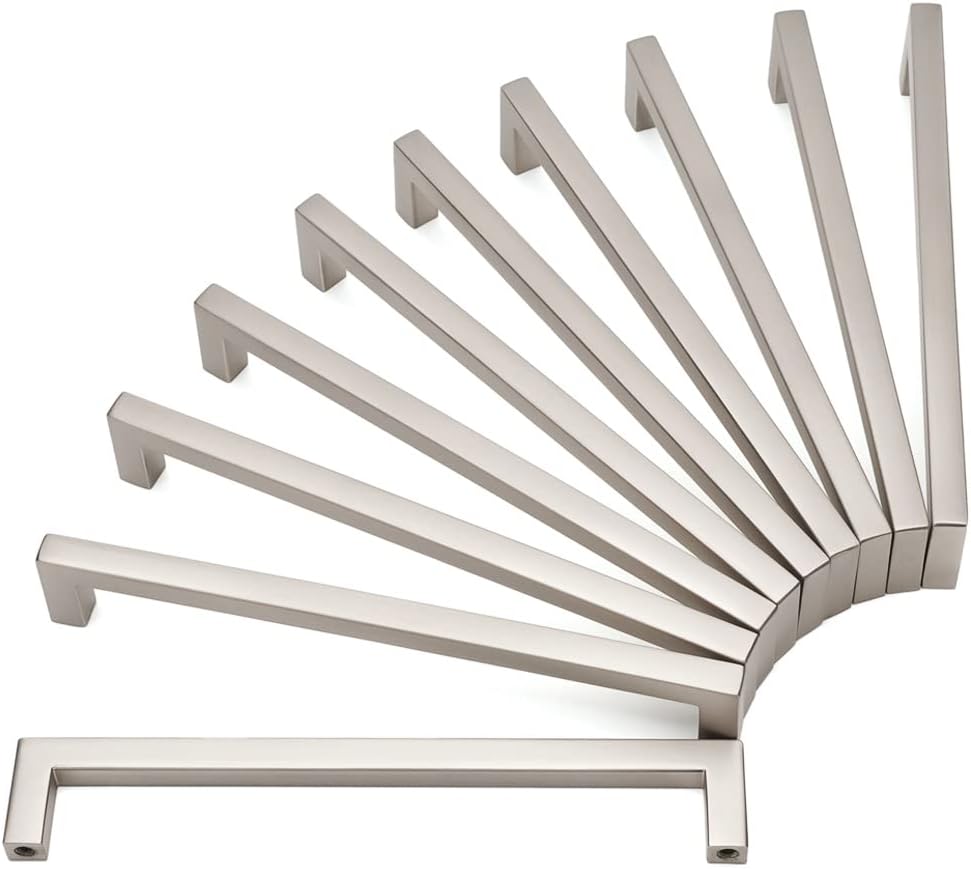 KOOFIZO Solid Square Bar Cabinet Handle - Brushed Nickel Pulls