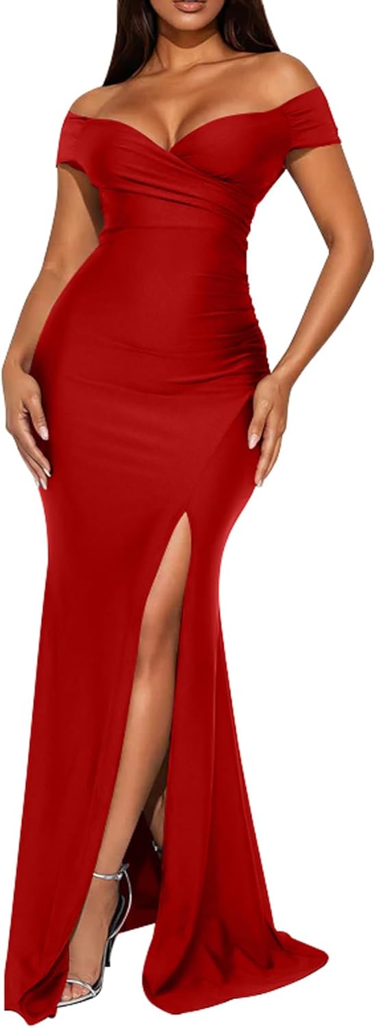 Memoriesea Women's Sexy V Neck Off Shoulder Maxi Dress Review