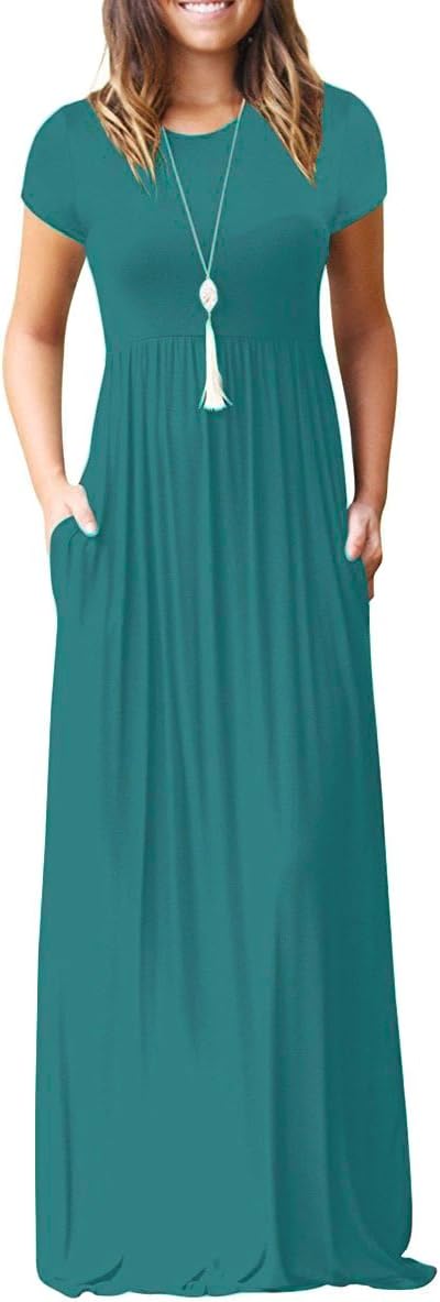 EUOVMY Women's Short Sleeve Maxi Dress with Pockets for Casual Wear