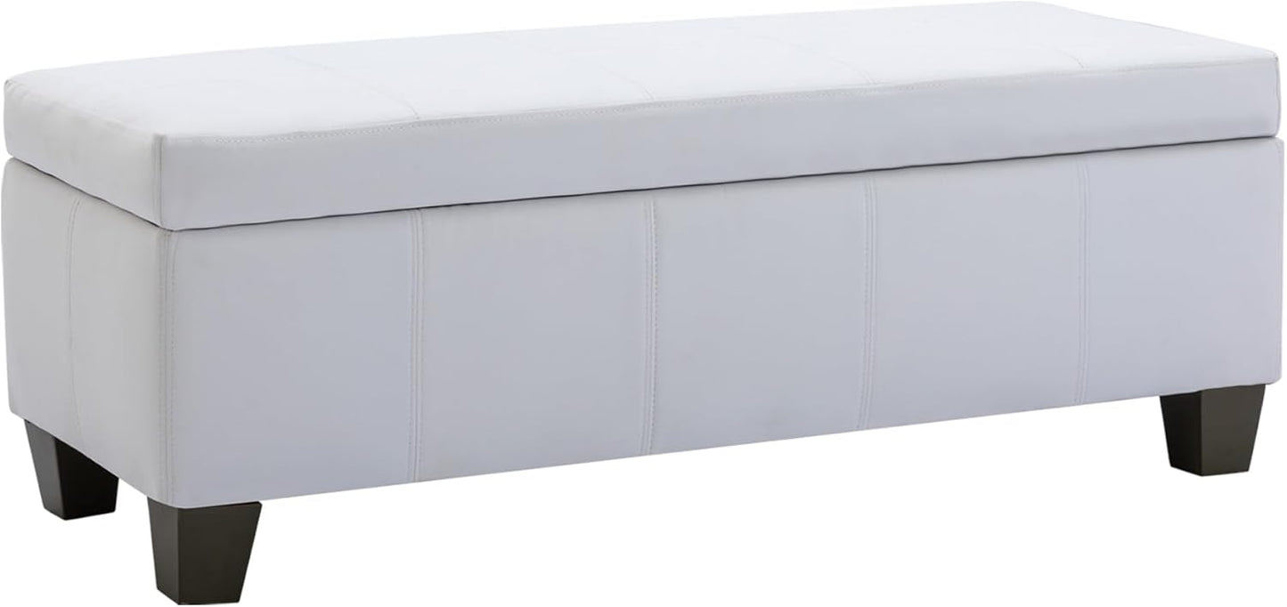 51 Inch Faux Leather Ottoman with Storage for Living Room