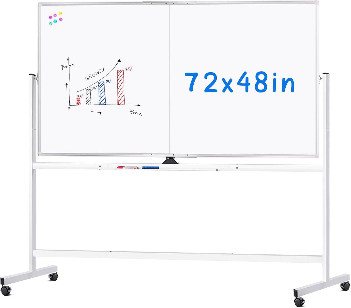 maxtek Rolling Whiteboard 72x48 Double-Sided Magnetic Board