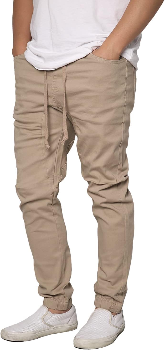 URBANJ Men's Stretch Twill Drop Crotch Jogger Pants for Comfort