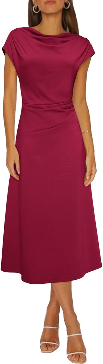 Happy Sailed Women's Spring Summer Cowl Neck Midi Dress