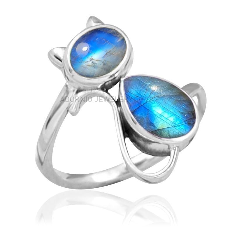 925 Sterling Silver Ring with Genuine Moonstone for Women