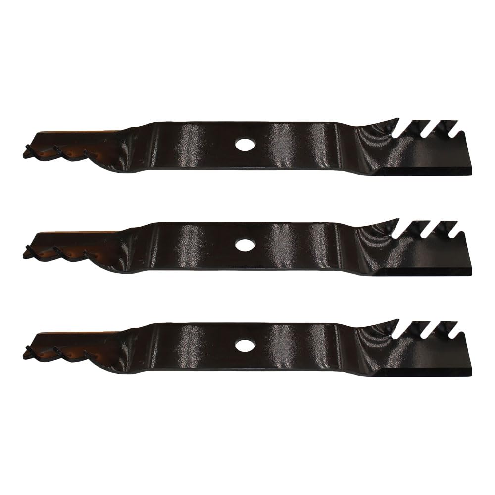 Set of Three Toothed Mulcher Mower Blades for John Deere 54in Deck