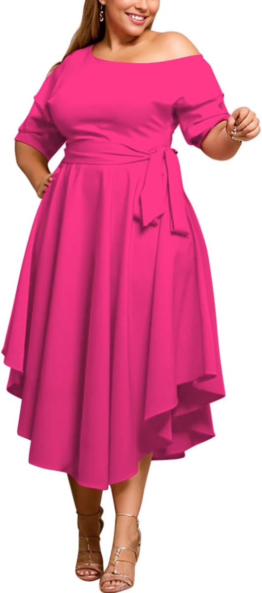 Plus Size Women Wedding Guest Dress Off Shoulder Midi Style