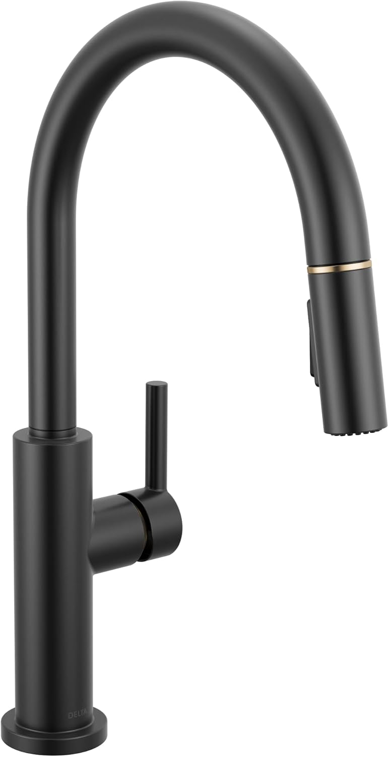 Delta Nicoli Black & Gold Kitchen Faucet with Pull Down Sprayer