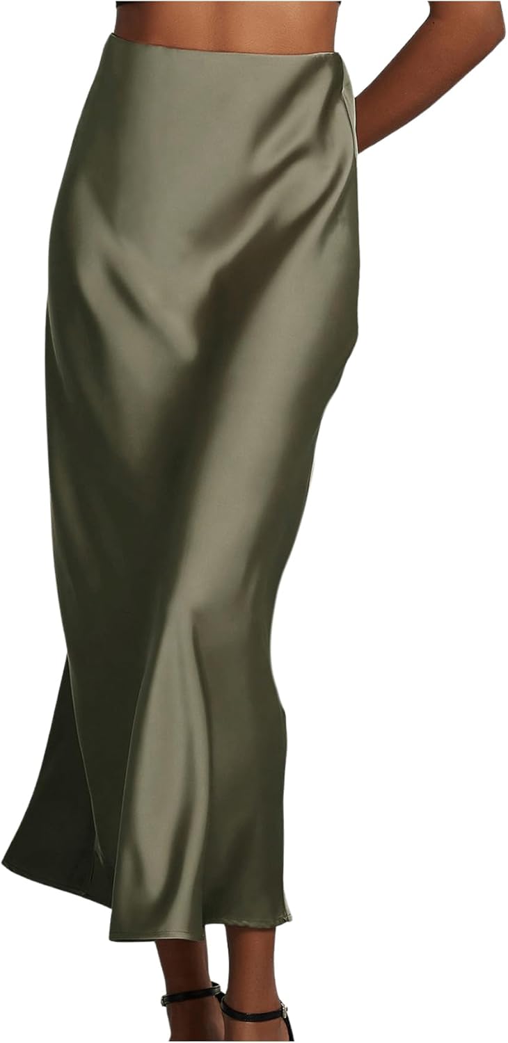 Elegant Satin Maxi Skirts for Women - High Waisted A Line Style