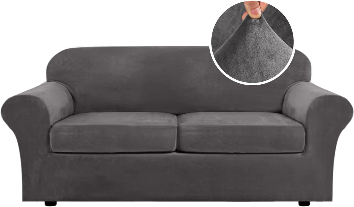H.VERSAILTEX Real Velvet Plush 3 Piece Stretch Sofa Covers
