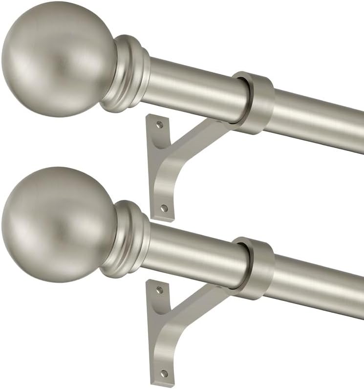 Adjustable Brushed Nickel Curtain Rods Set
