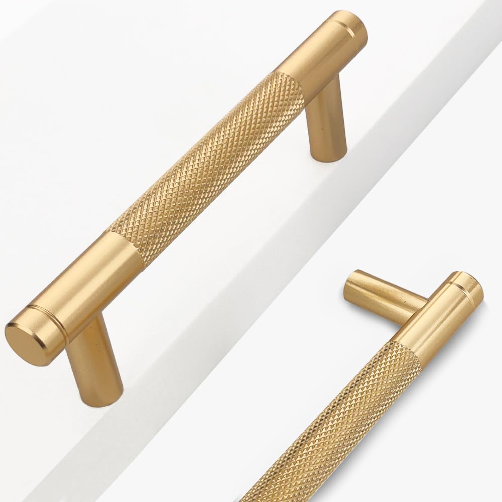 24 Pack 3 3/4 Inch Gold Knurled Handles for Cabinets and Drawers