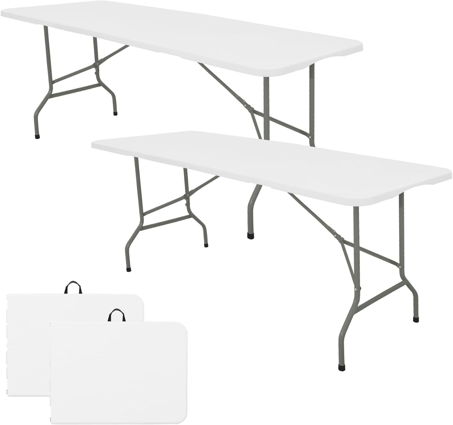 Set of 2 Folding Tables 8 FT Portable Heavy Duty Plastic