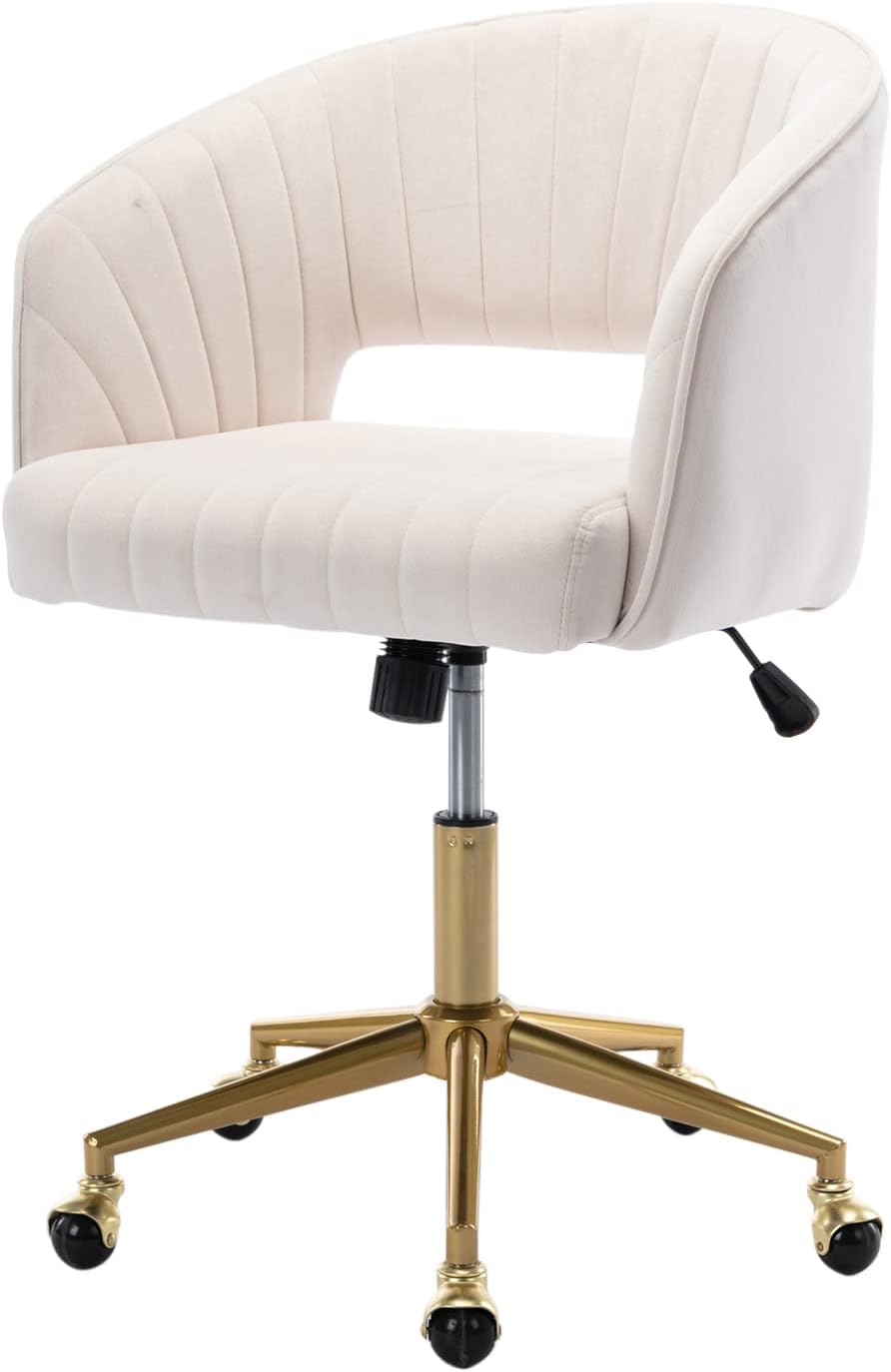 Nrizc Velvet Office Chair: Ergonomic Swivel Wheels, Beige
