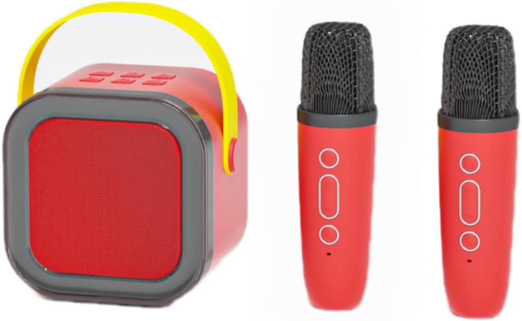 Portable Kids Karaoke Set, 2 Wireless Mics, 18 Songs, Red