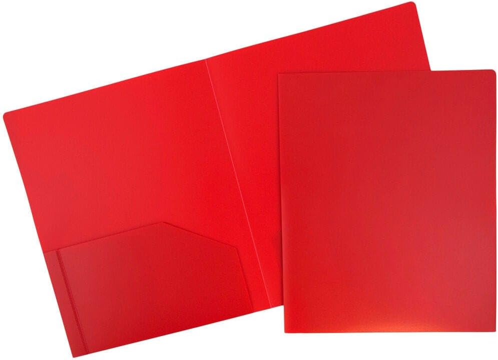 JAM PAPER Heavy Duty Plastic 2 Pocket Folders - Red - 48 Pack