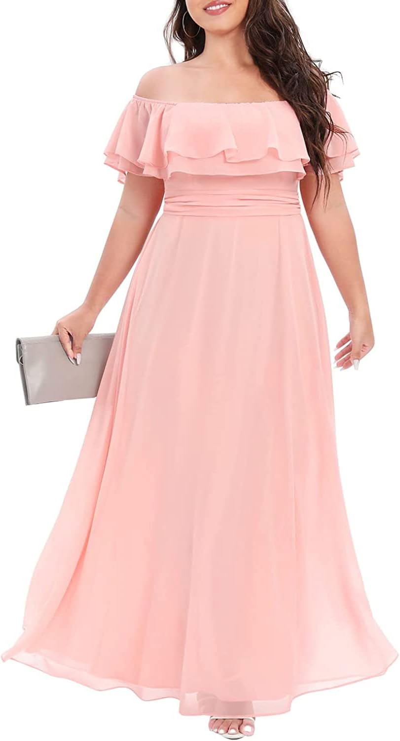 Pinup Fashion Women's Plus Size Off The Shoulder Maxi Dress
