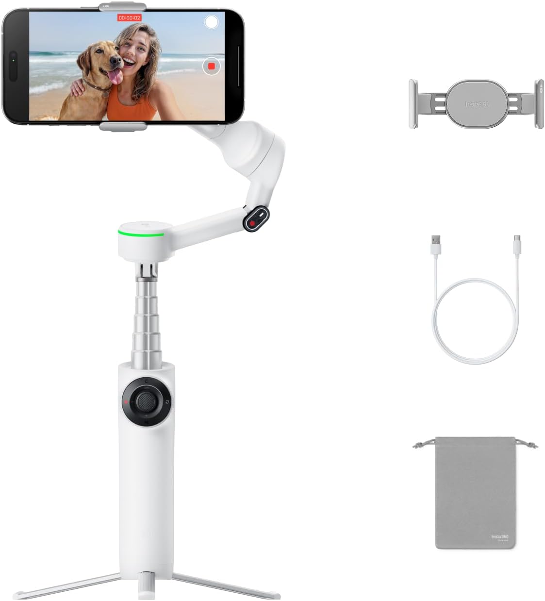 Insta360 Flow 2 Pro White - Ultimate Foldable AI Phone Gimbal