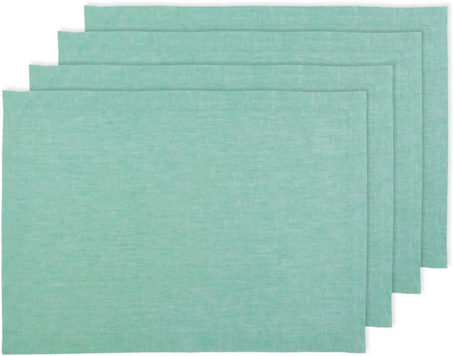 Solino Home Linen Cloth Placemats Set of 4 - Pure Linen Aqua
