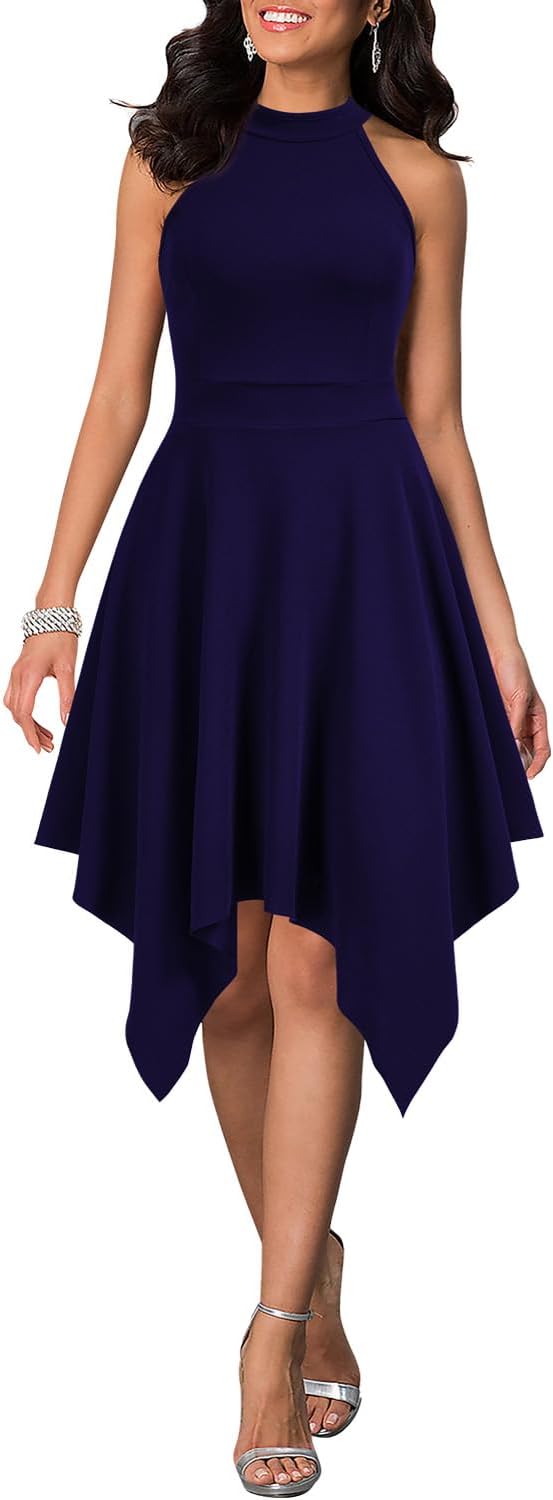 WOOSEA Women's Sleeveless Halter Neck A Line Party Dress
