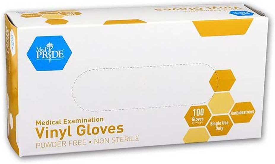 MedPride Medium Vinyl Exam Gloves. Box/100