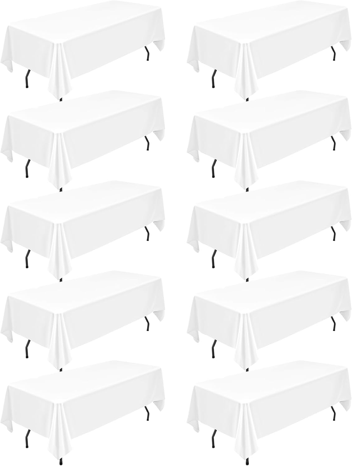 10 Packs White Polyester Tablecloths for 6 Foot Tables