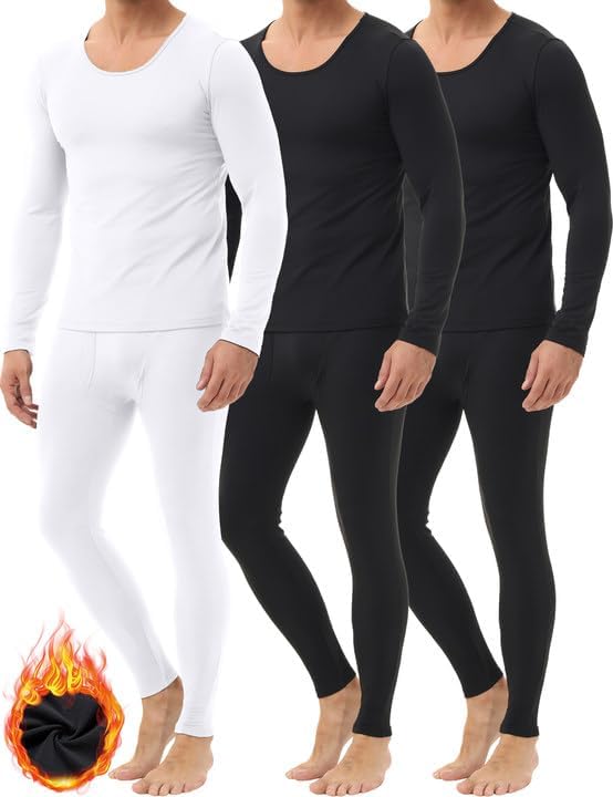 3 Pack Thermal Underwear for Men Long Johns Soft and Warm Set