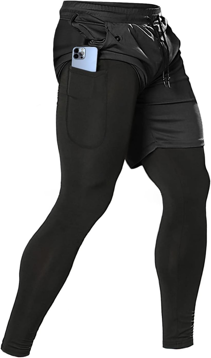 Aolesy Men's 2-in-1 Running Pants: Premium Compression for Intense Workouts