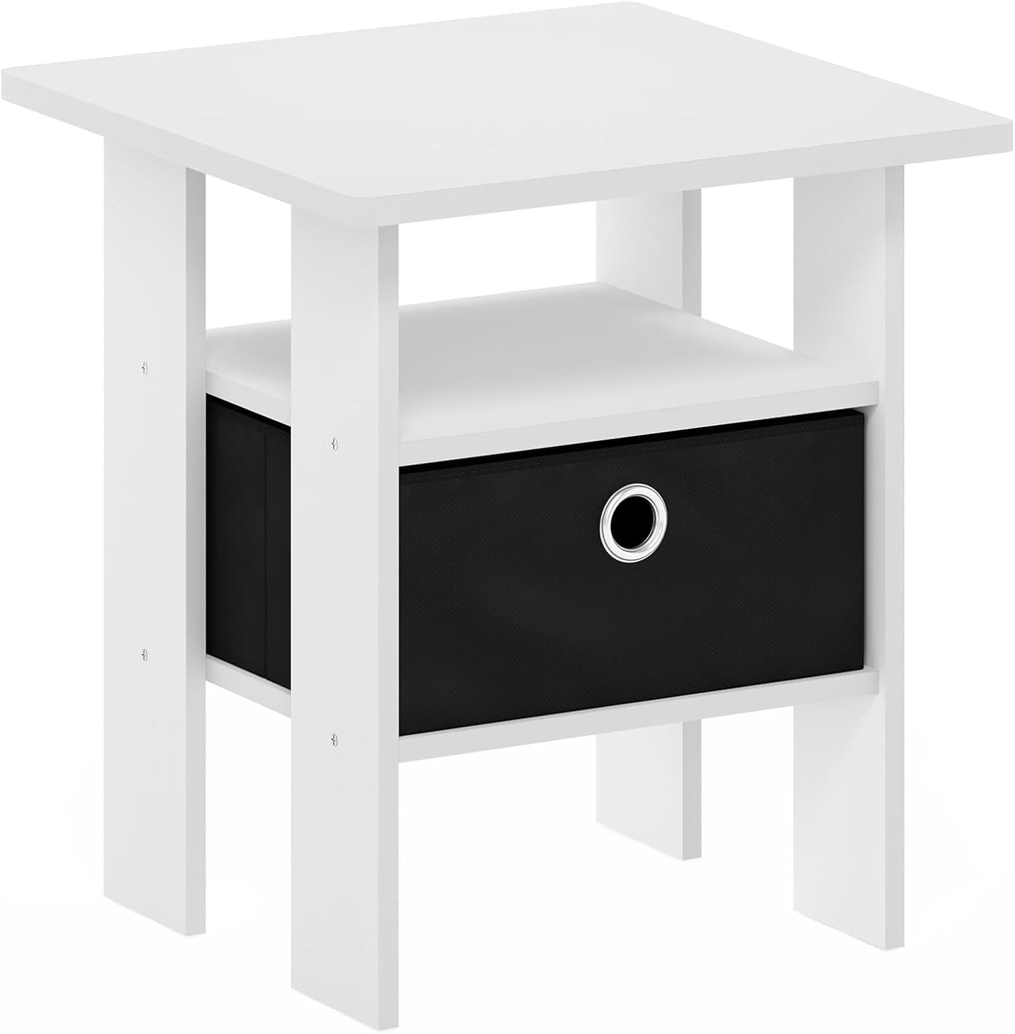 Furinno Andrey Side Table with Open Shelves and Storage Bin