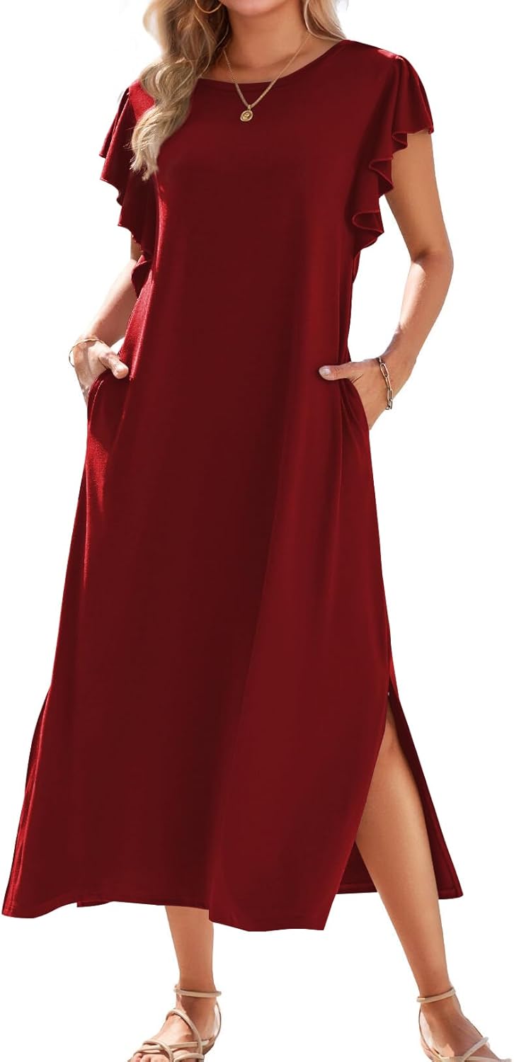 Stylish Summer Casual Ruffle Sleeve Maxi Beach Dress for Women