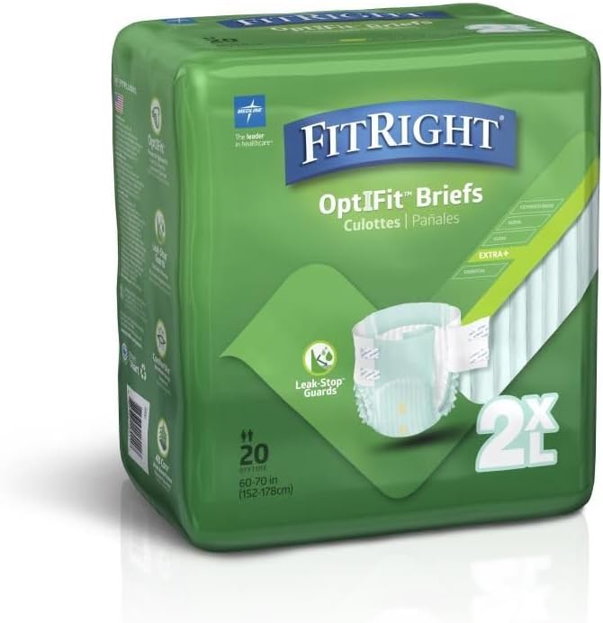 Medline OptiFit Incontinence Briefs, 2XL, 60-70, 20ct