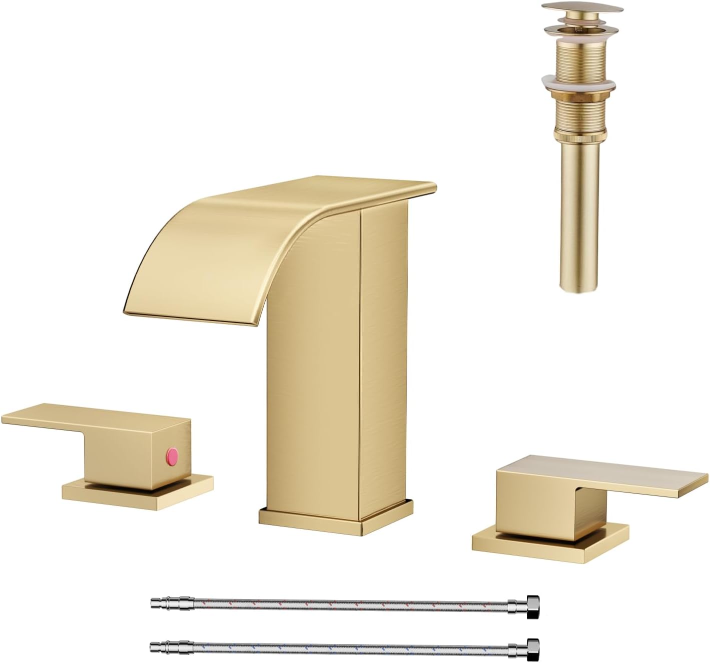 Waterfall Bathroom Faucet 3 Hole Brushed Gold Modern Design
