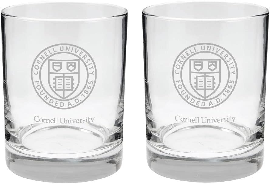 Cornell University Etched Satin Finish Whiskey Glass Set of 2