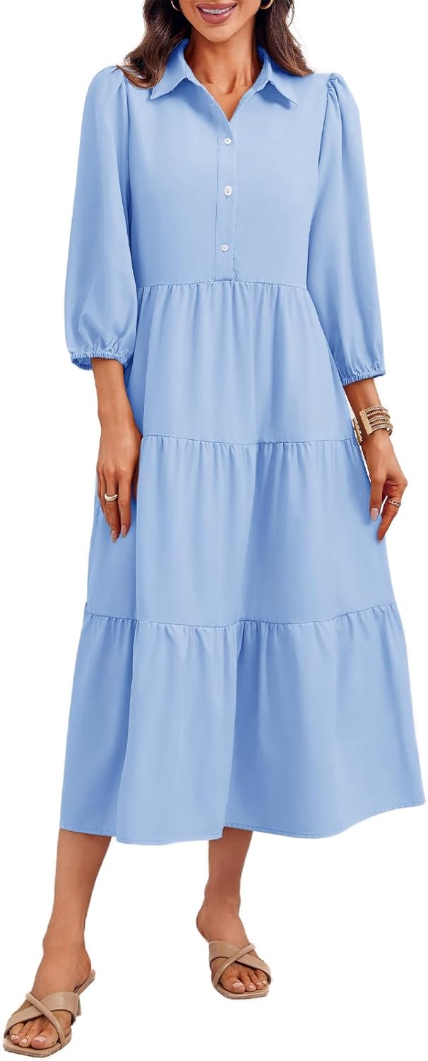Wenrine Womens Casual 3/4 Sleeve Shirt Dress for Every Occasion
